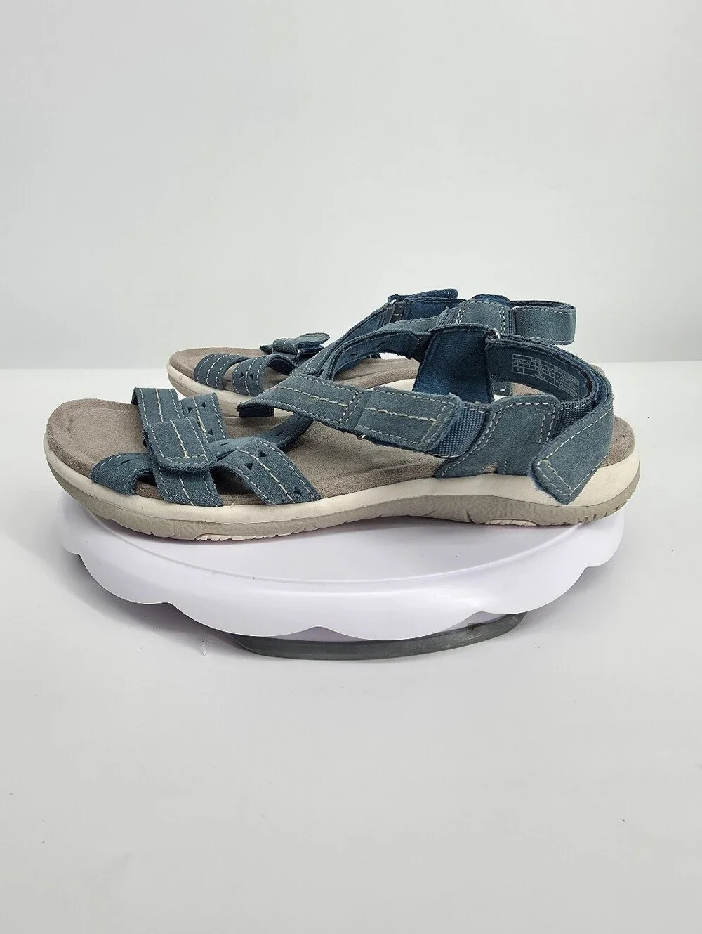 Earth Origins Sammie Teal Suede Strappy Comfort Sandals Women's 9 W Wide Shoes